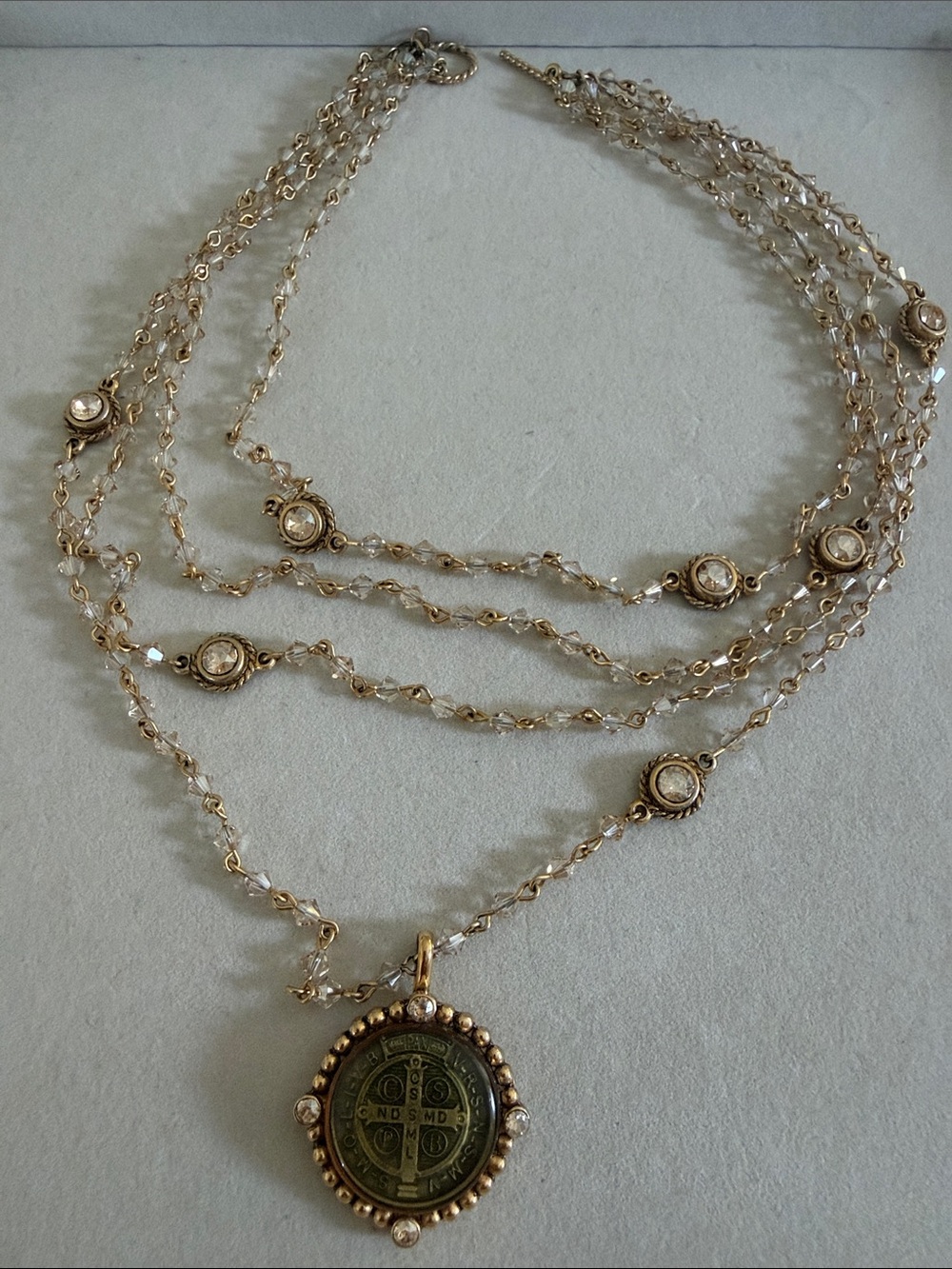 Virgins Saints & Angels Gold Layered Medallion Necklace with Crystal Accents